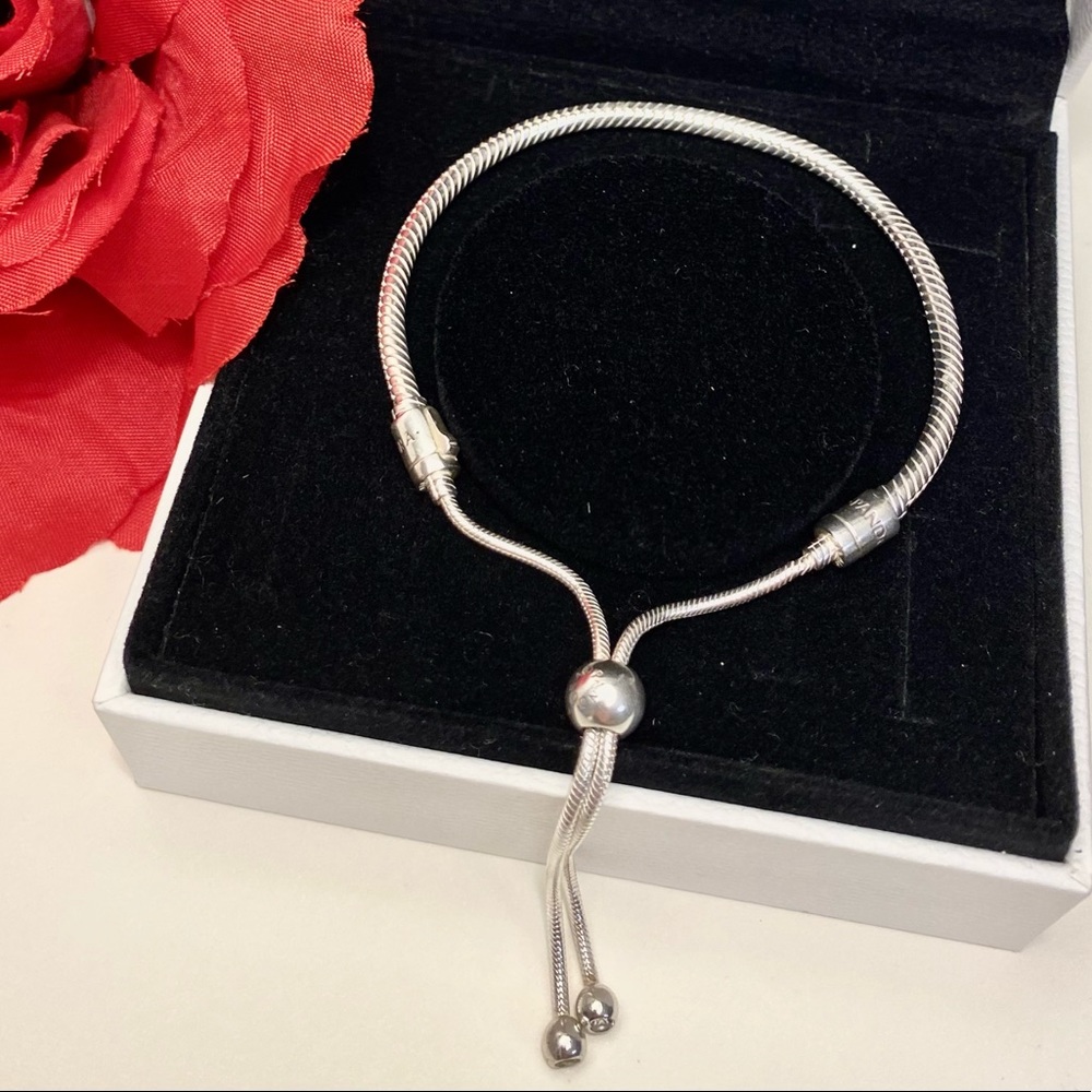 🌹🍃New Pandora Sterling Silver Moments Slider Snake Chain Charm Bracelet🍃🌹